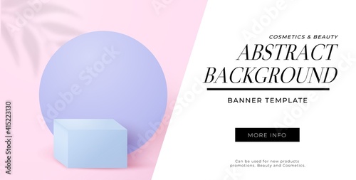 3d Abstract background with violet stage or podium and pink wall background. Vector realistic illustration template for fashion, cosmetics, accessorizes ads. Trendy minimal style. 3d background design