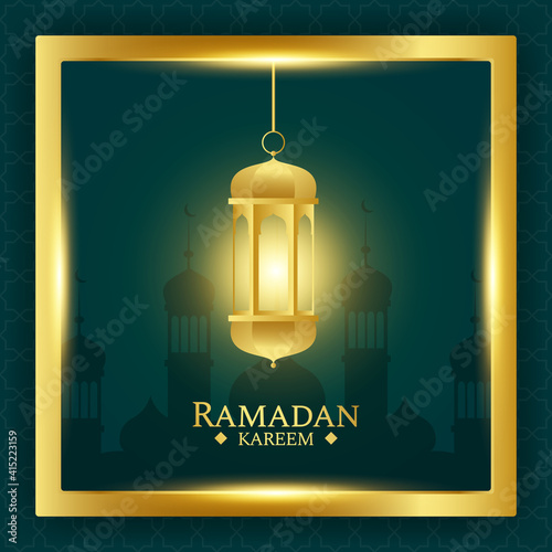 islamic ramadan greeting background with gold and green color