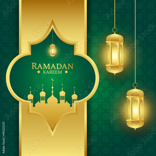 islamic ramadan greeting background with gold and green color