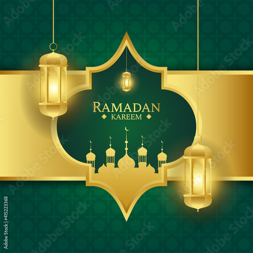 islamic ramadan greeting background with gold and green color