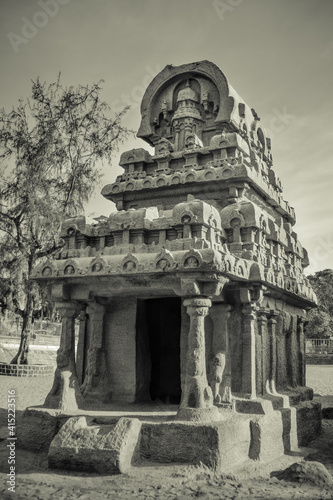 Nakul Sahadev Chariot - Five Rathas or Panch Rathas are UNESCO World Heritage Site located at Great South Indian architecture. World Heritage in South India, Tamil Nadu, Mamallapuram or Mahabalipuram  photo