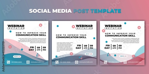Social media post template. Set of Social media feminine design. Webinar invitation banner with pink and green color.