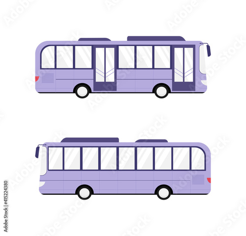 Bus with two doors. Side view. Cartoon, flat style vector illustration. City public transport, modern omnibus isolated on white. 