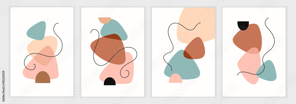 Set of interior art posters. Minimalistic art. Set of abstract templates for banners, posters, flyers, covers. Vector illustration. Abstract shapes, lines and spots. Simple flat background. EPS 10