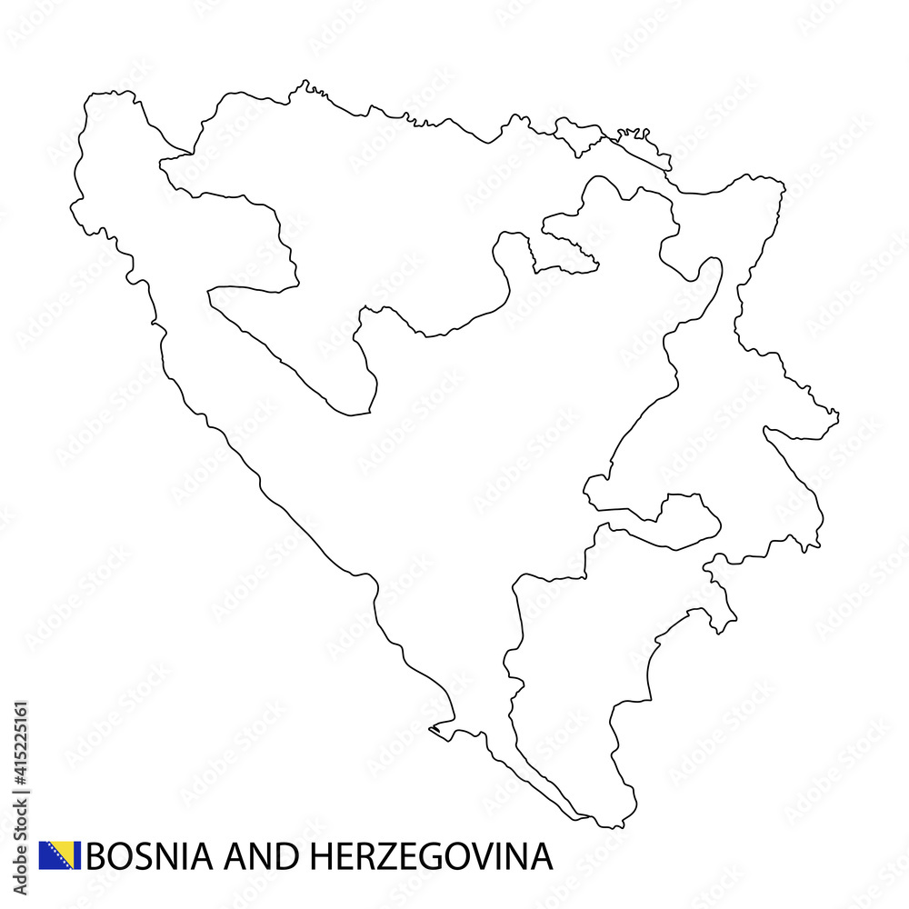 Bosnia and Herzegovina map, black and white detailed outline regions of the country.