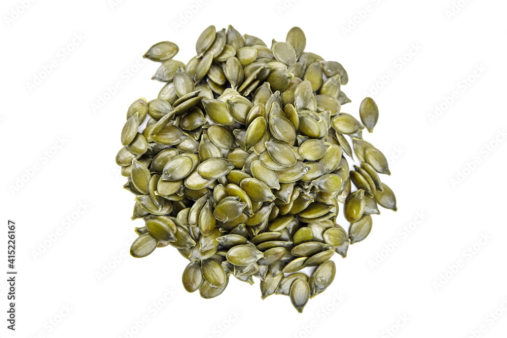 Pumpkin seeds isolated on a white background top view Pumpkin seeds isolated on a white background top view