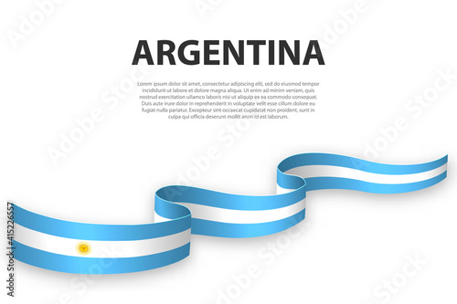 Waving ribbon or banner with flag of Argentina