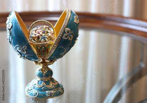 Jewelled easter egg. Faberge egg. Traditions concept.