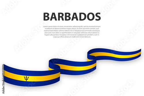 Waving ribbon or banner with flag of Barbados