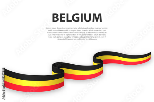 Waving ribbon or banner with flag of Belgium.