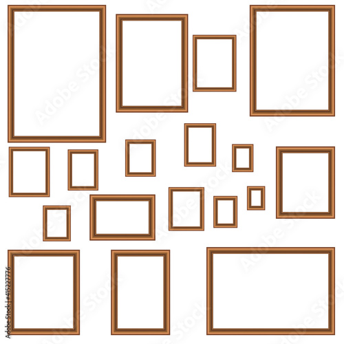 Vintage antique gold beautiful rectangular frames. Set of squared golden vintage wooden frame for your design. Vintage cover. Place for text. Template vector illustration. All standart size.