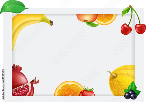 Vector fruits and berries flyer banner card template for design