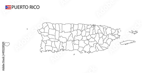 Puerto Rico map, black and white detailed outline regions of the country.