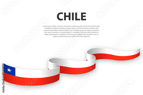Waving ribbon or banner with flag of Chile