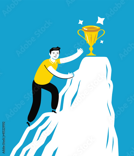 Businessman climbs mountain. Striving for success, business concept vector illustration