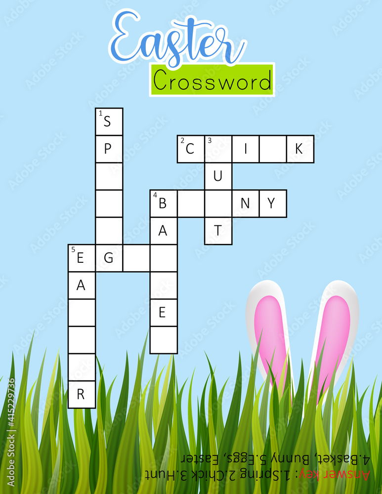 Easter crossword. Educational game for kids. Spring puzzle suitable for ...