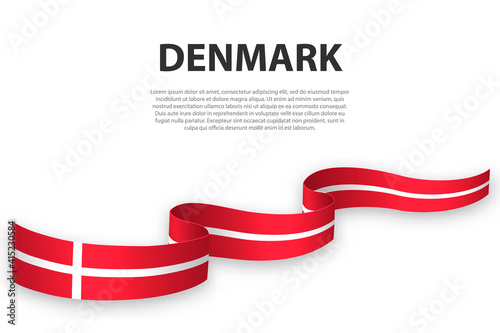 Waving ribbon or banner with flag of Denmark.