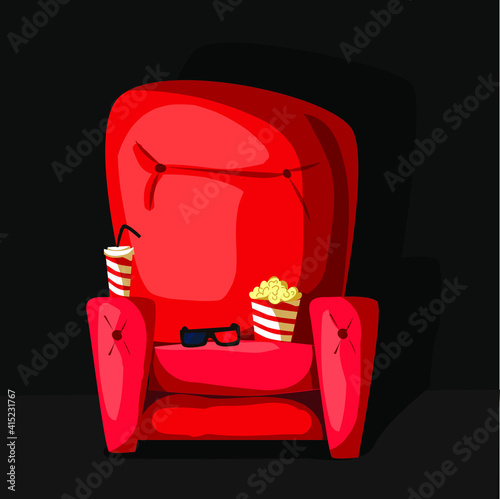 Cinema in home with cola and popcorn