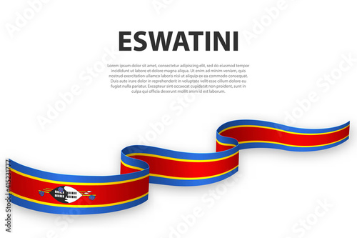 Waving ribbon or banner with flag of Eswatini