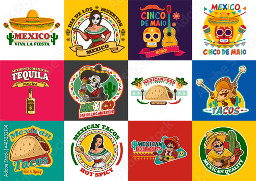 Mexican logos and graphics labels set