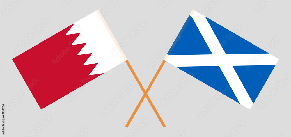 Crossed flags of Bahrain and Scotland. Official colors. Correct proportion Crossed flags of Bahrain and Scotland. Official colors. Correct proportion