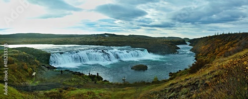 Iceland-panoramic view of the Faxi or Vatnsleysufoss waterfall on the Tungufljót river