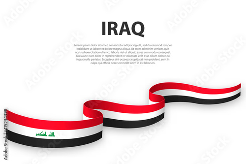 Waving ribbon or banner with flag of Iraq