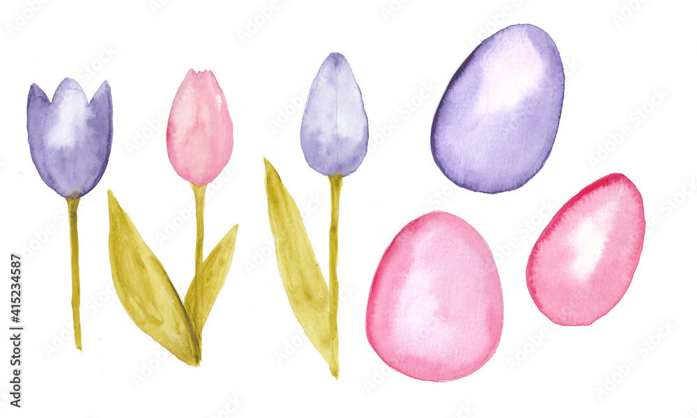 Matching tulips and eggs for Easter, pink and lilac