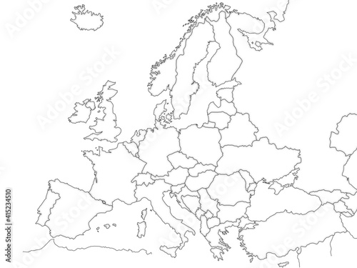 Europe political map sketch for coloring