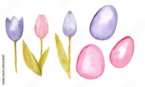 Matching tulips and eggs for Easter, pink and lilac