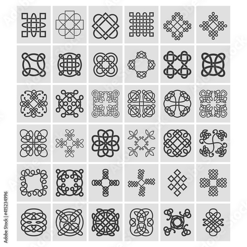 monochrome icon set with Celtic knots ethnic art ornaments