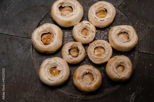 top view of fresh mushrooms are baked in the traditional way