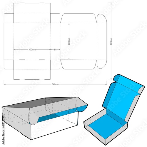 Thin cardboard box for sending mail. Highly recommended for technological and electronic products. Ease of assembly, no need for glue (Internal measurement 30x30x8cm) and Die-cut Pattern