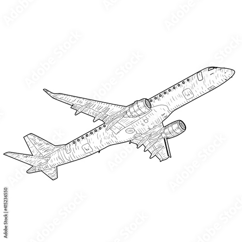 Silhouette passenger aircraft on a white background