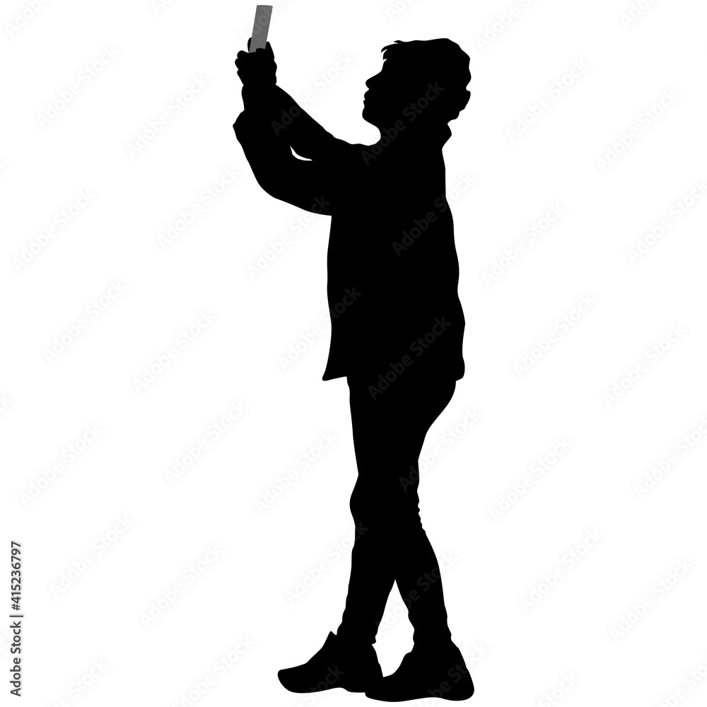 Silhouettes woman taking selfie with smartphone on white background Silhouettes woman taking selfie with smartphone on white background