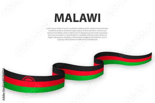 Waving ribbon or banner with flag of Malawi