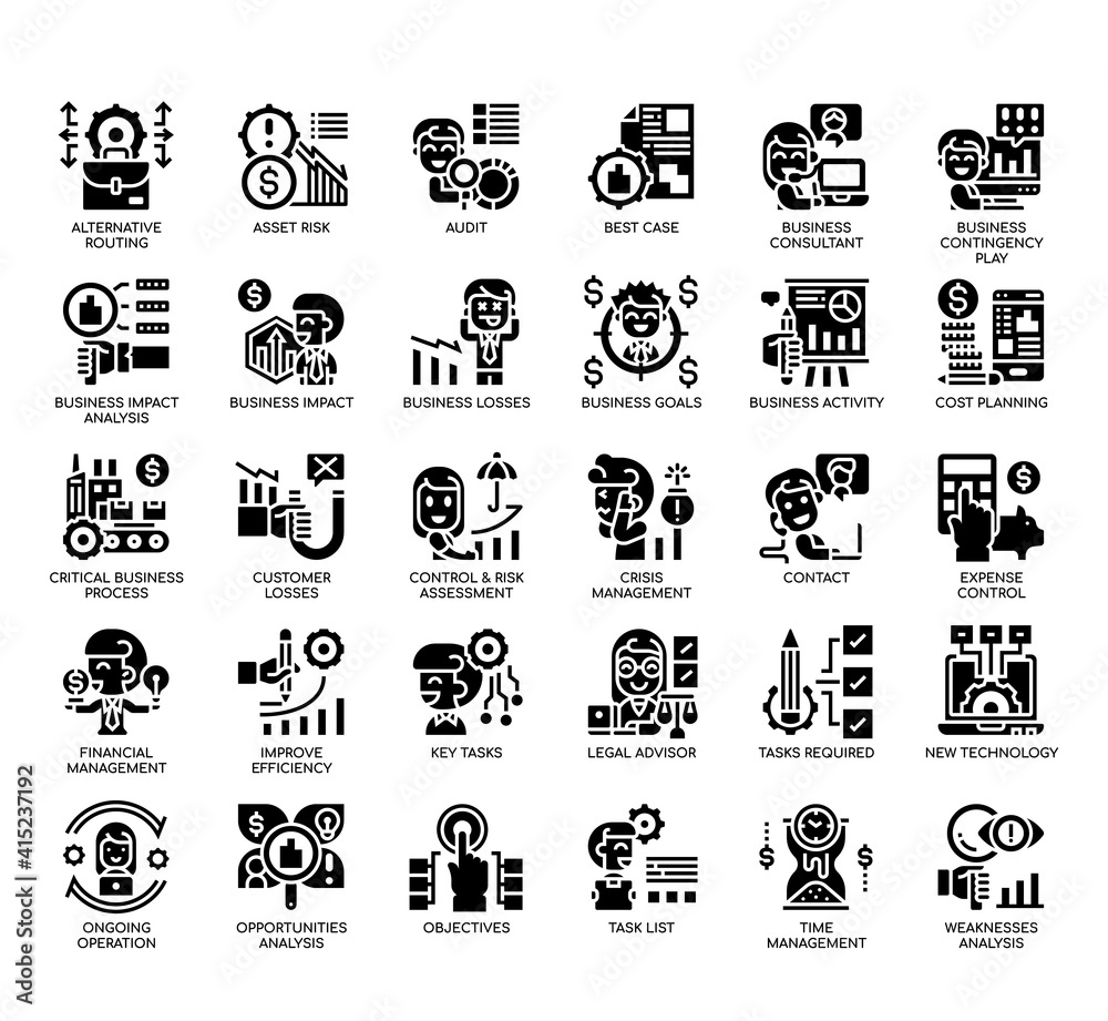 Set of Business Continuity Plan thin line and pixel perfect icons for any web and app project.