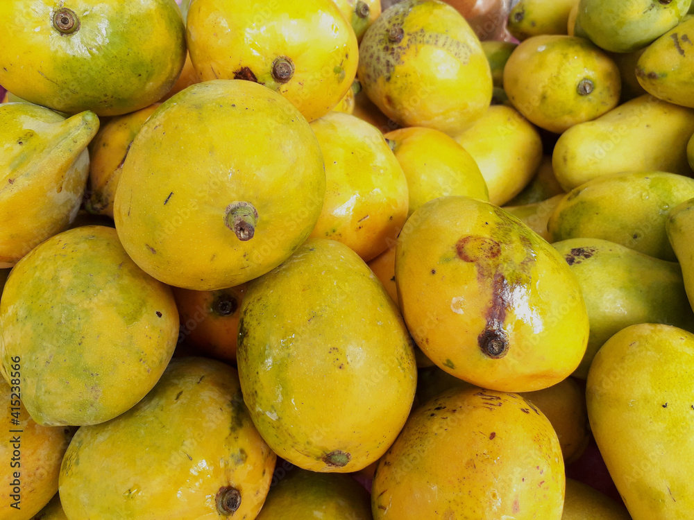 Close up of yellow mangoes
