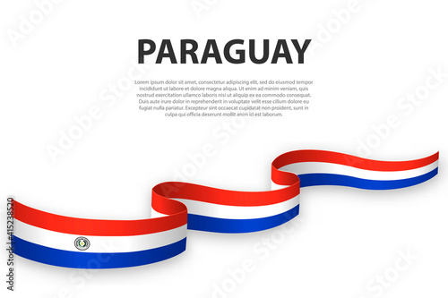 Waving ribbon or banner with flag of Paraguay