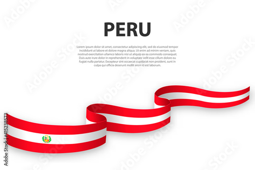 Waving ribbon or banner with flag of Peru