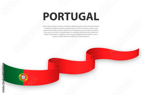 Waving ribbon or banner with flag of Portugal