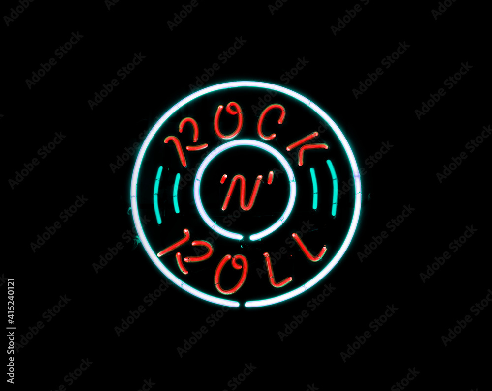 Naklejka premium Rock n Roll music vintage neon sign