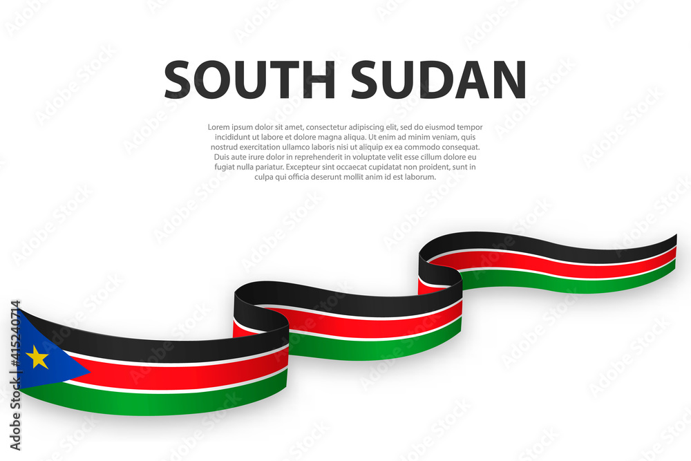 Fototapeta premium Waving ribbon or banner with flag of South Sudan