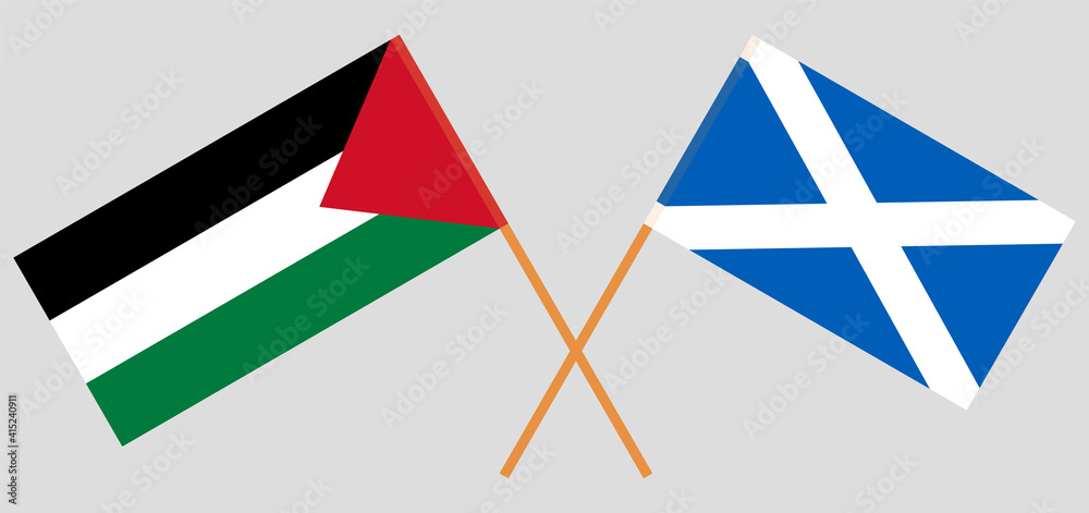 Crossed flags of Palestine and Scotland. Official colors. Correct proportion Crossed flags of Palestine and Scotland. Official colors. Correct proportion