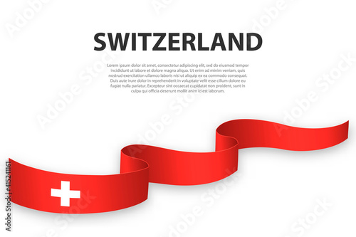 Waving ribbon or banner with flag of Switzerland