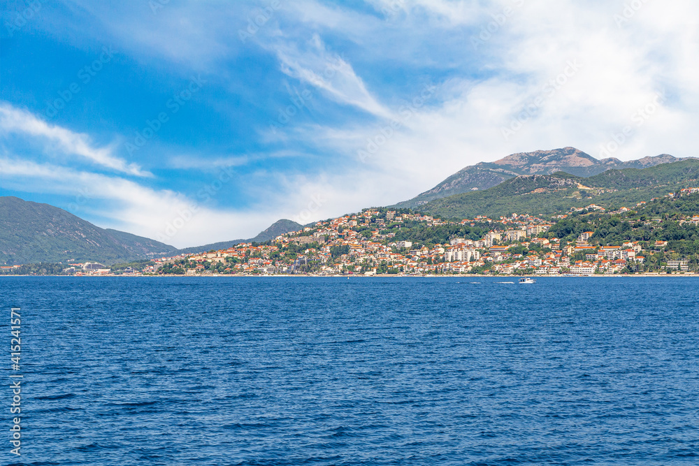 View of the Herceg Novi from the sea, Montenegro. Summer 2020