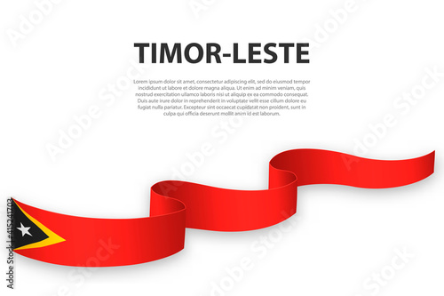 Waving ribbon or banner with flag of Timor-Leste