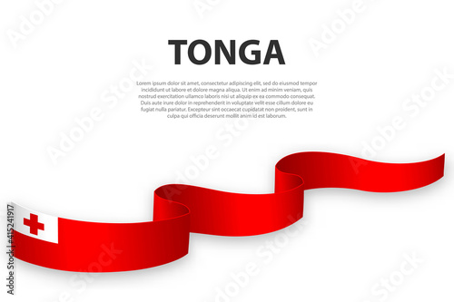 Waving ribbon or banner with flag of Tonga