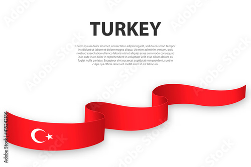 Waving ribbon or banner with flag of Turkey