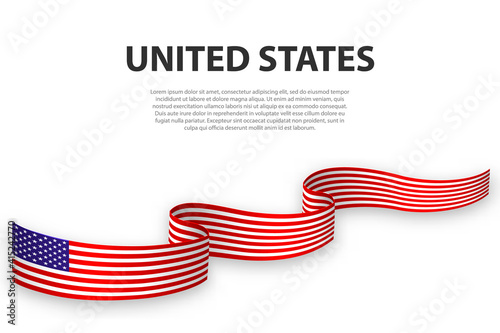 Waving ribbon or banner with flag of United States